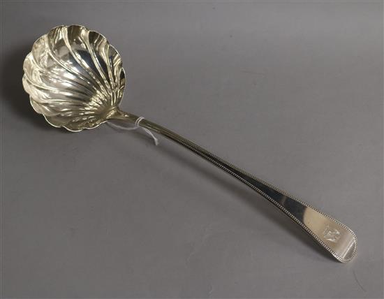 A George III silver beaded Old English pattern soup ladle by Eley, Fearn & Chawner, London, 1808, 5.5 oz.